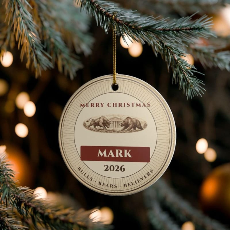 Market-themed Christmas ornament with a name and year